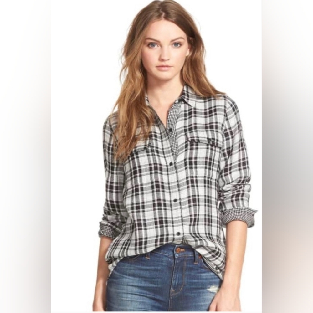 Madewell Plaid Ex-Boyfriend Shirt women's medium. Black & white.